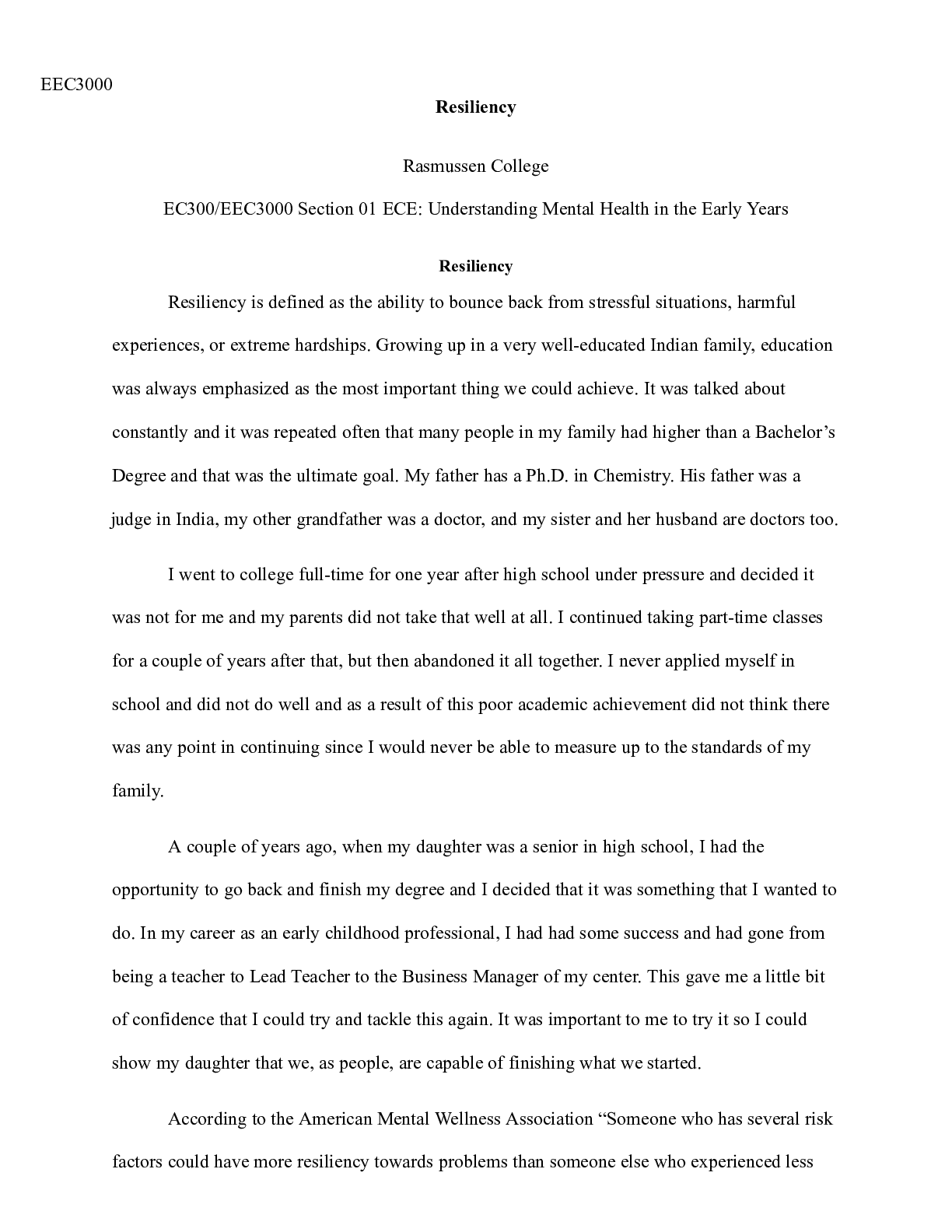 Preview image of Resiliency.docx  EEC3000  Resiliency  Rasmussen College  EC300/EEC3000 Section 01 ECE: Und document